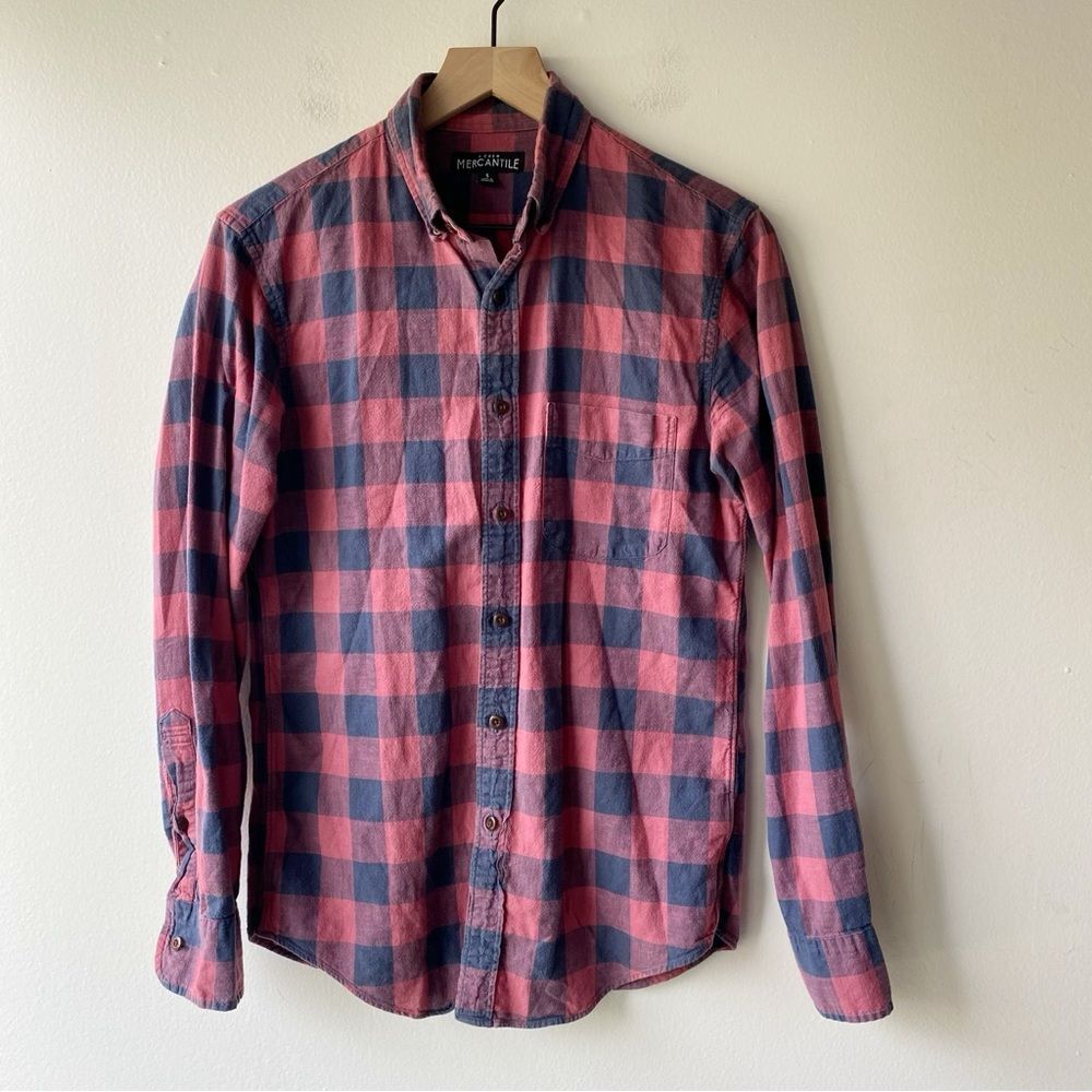 j crew mercantile washed blue red plaid button front shirt size s small